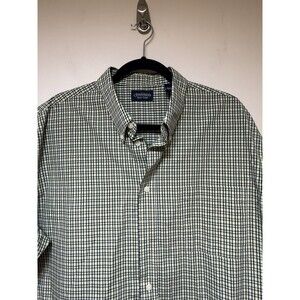 Consensus Shirt Mens XL Green White Plaid Button Up Short Sleeve Cotton